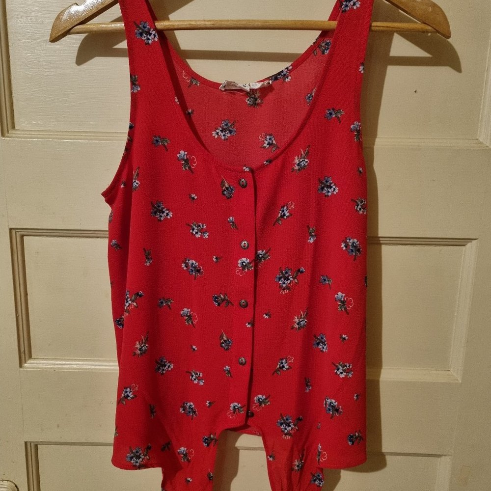 Gypsy and Jade Red Floral Front Tie Top